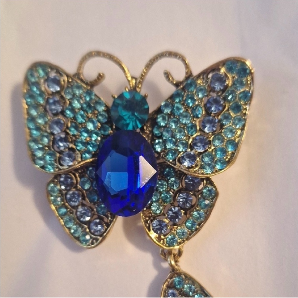 Blue and Gold Butterfly Brooch - Picture 2 of 2